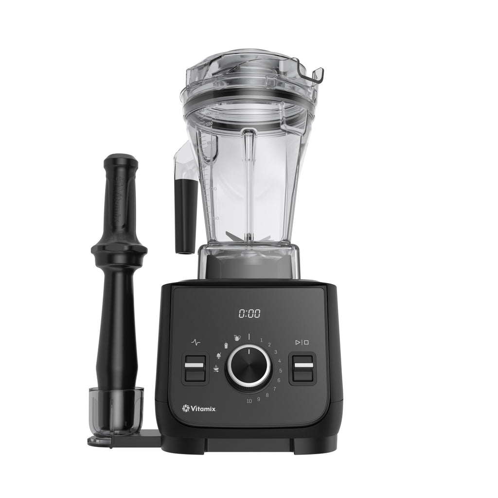 Vitamix Ascent X2 in Shadow Black — front view with tamper holder