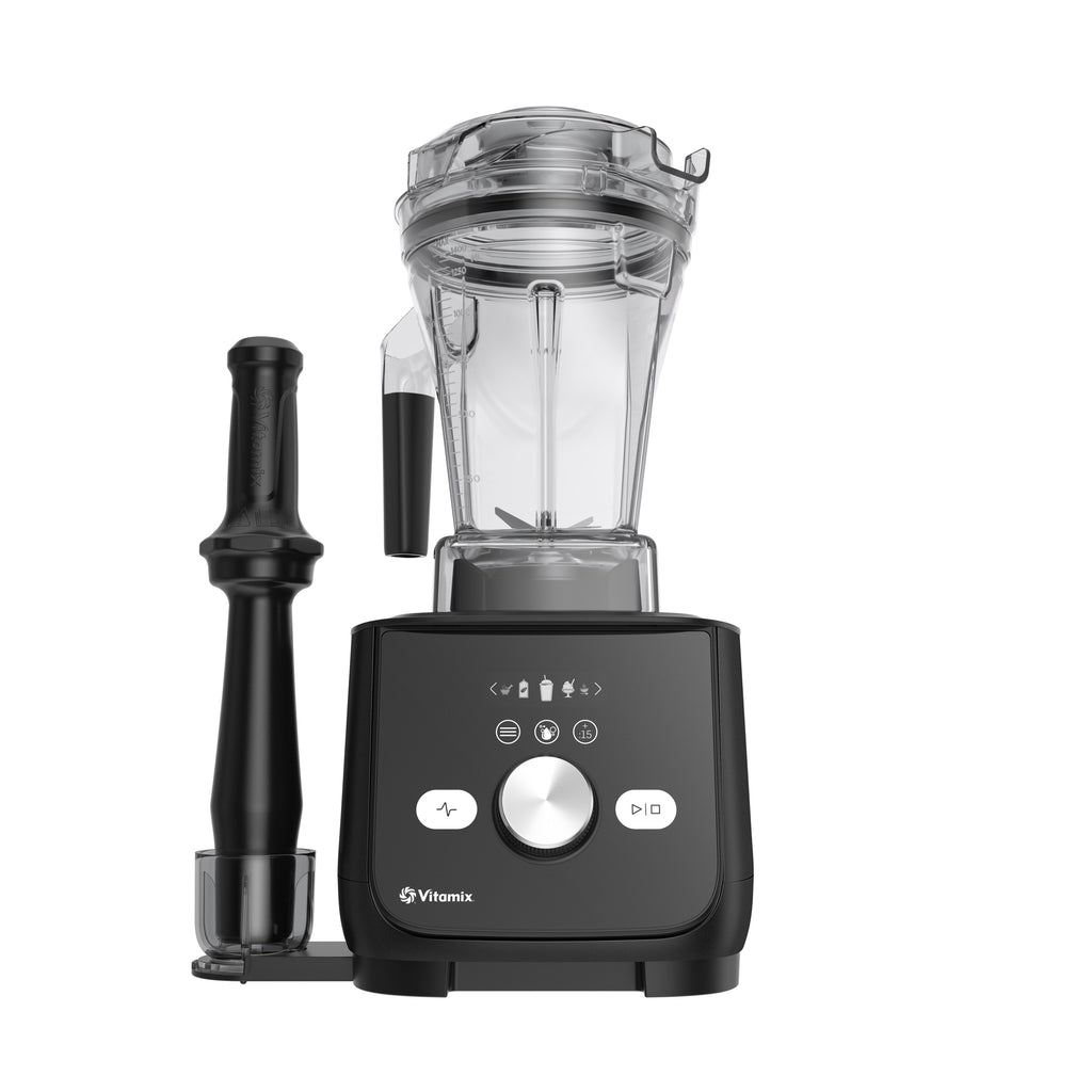 Vitamix Ascent X5 in Shadow Black — front view with tamper holder