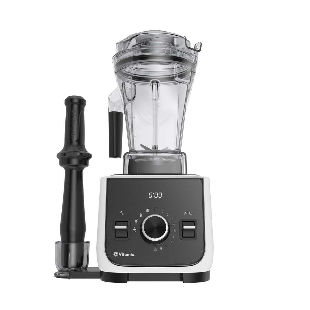 Vitamix Ascent X2 in Polar White — front view with tamper holder
