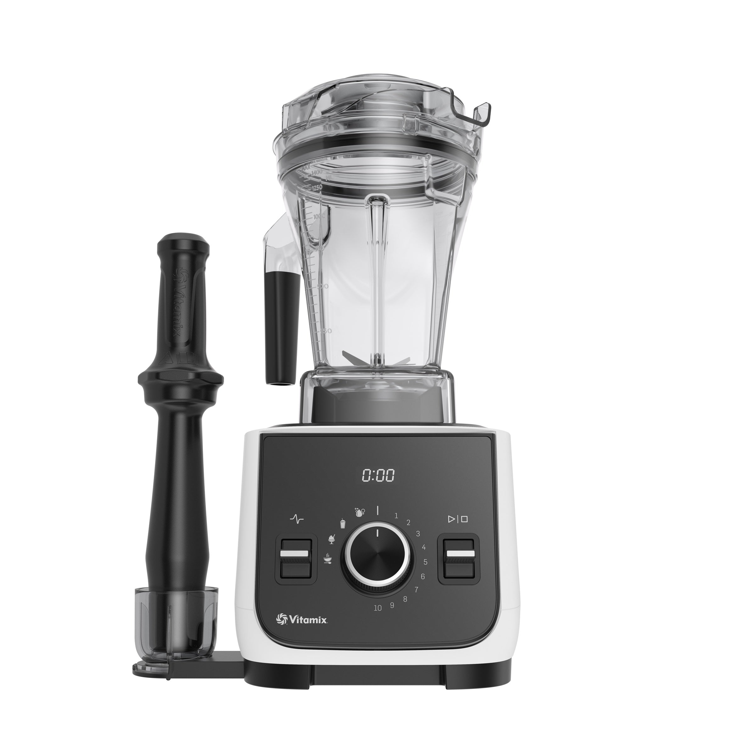 Vitamix Ascent X2 in Polar White — front view with tamper holder