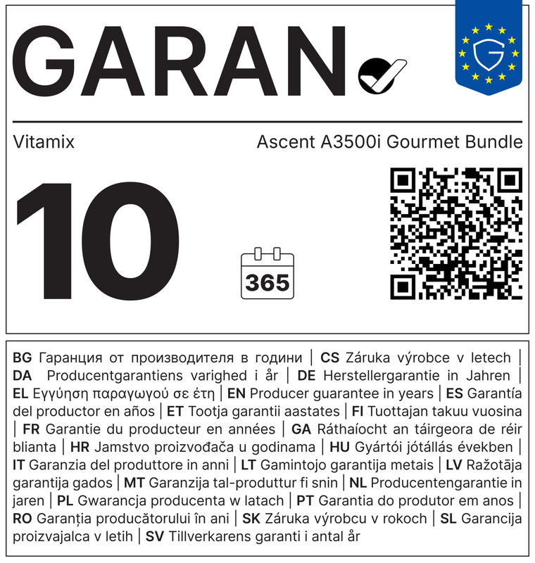 GARAN label: 10-year commercial guarantee of durability from the manufacturer