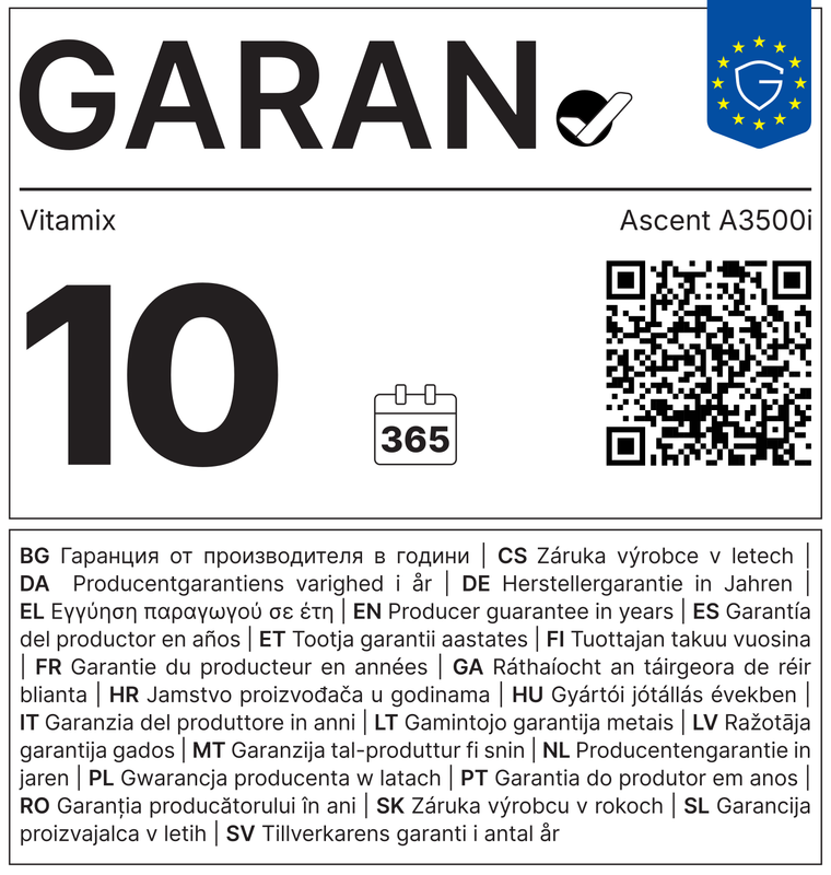 GARAN-Label: 10 Jahre gewerbliche Haltbarkeitsgarantie des Herstellers