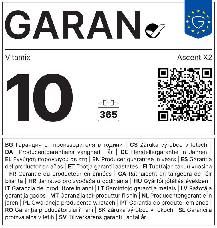 GARAN label: 10-year commercial guarantee of durability from the manufacturer