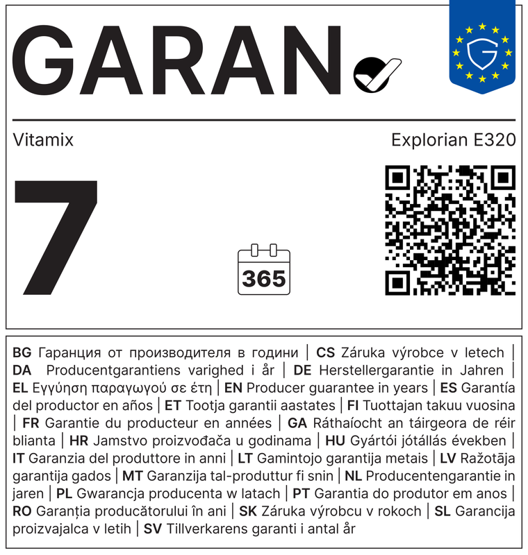GARAN-Label: 7 Jahre gewerbliche Haltbarkeitsgarantie des Herstellers