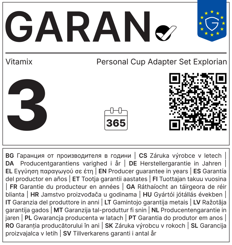 GARAN-Label: 3 Jahre gewerbliche Haltbarkeitsgarantie des Herstellers