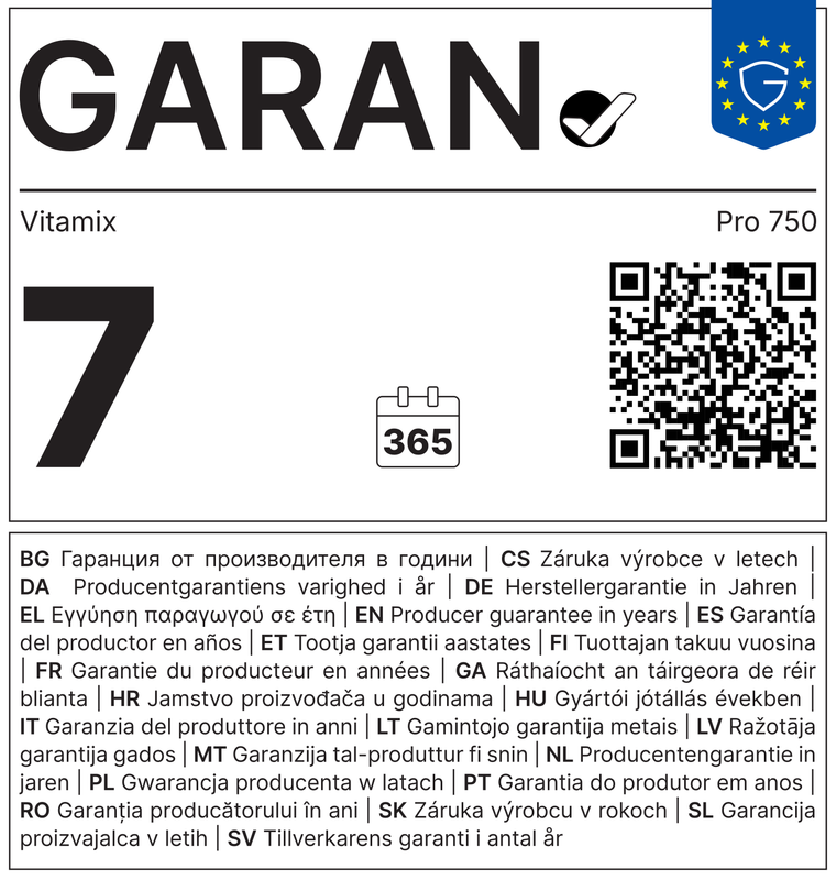 GARAN-Label: 7 Jahre gewerbliche Haltbarkeitsgarantie des Herstellers