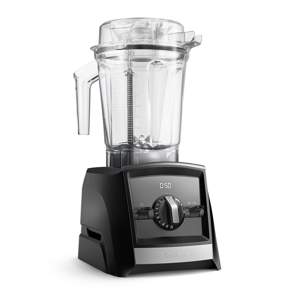 Vitamix Ascent A2500i Standmixer in Schwarz — rechte Glamour-Ansicht mit Bedienfeld und 2,0-L-Behälter