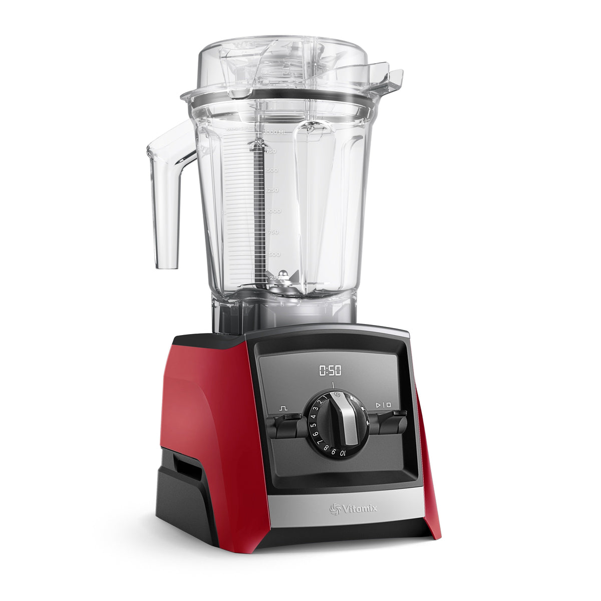 Vitamix Ascent A2500i Standmixer in Rot — rechte Glamour-Ansicht mit Bedienfeld und 2,0-L-Behälter