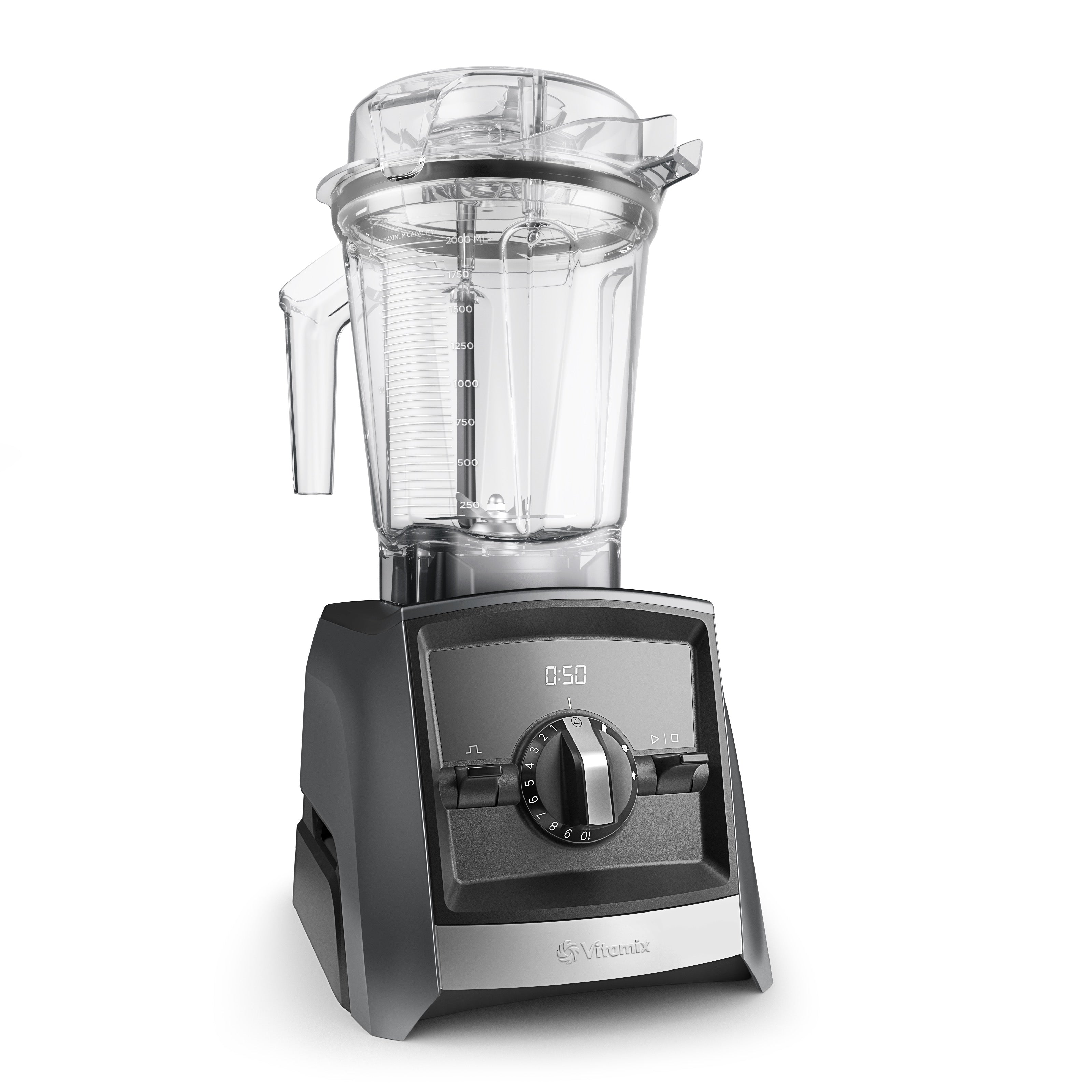Vitamix Ascent A2500i Standmixer in Schiefergrau — Schrägansicht von vorne links mit Premium-Design und 2,0-L-Behälter