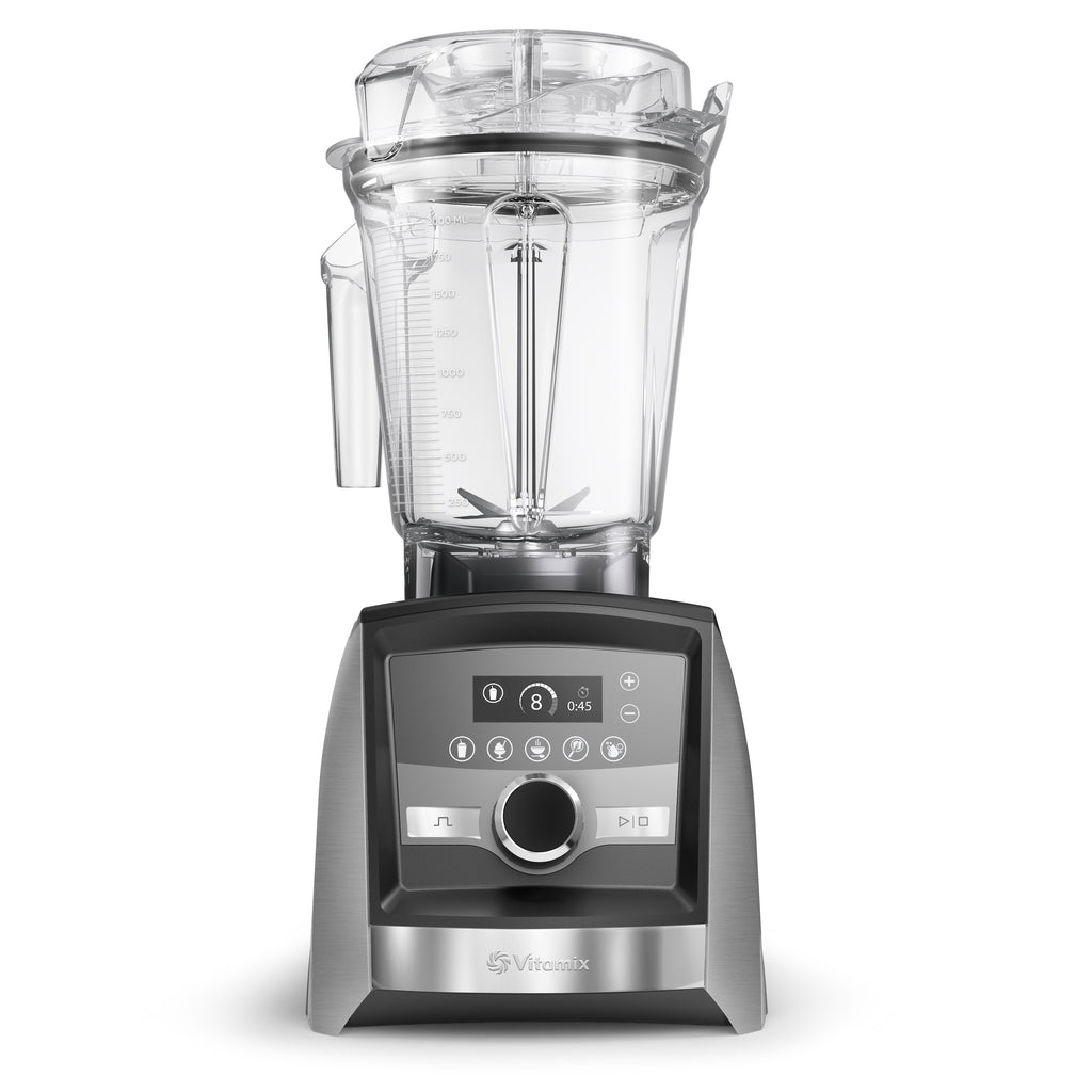 Vitamix Ascent A3500i in gebürstetem Edelstahl mit Touch-Display — Frontansicht mit 5 Automatikprogrammen und 2,0-L-Interlock-Behälter