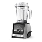 Vitamix Ascent A3500i Hochleistungsmixer in gebürstetem Edelstahl — linke Glamour-Ansicht mit Touch-Bedienfeld und 2,0-L-Behälter
