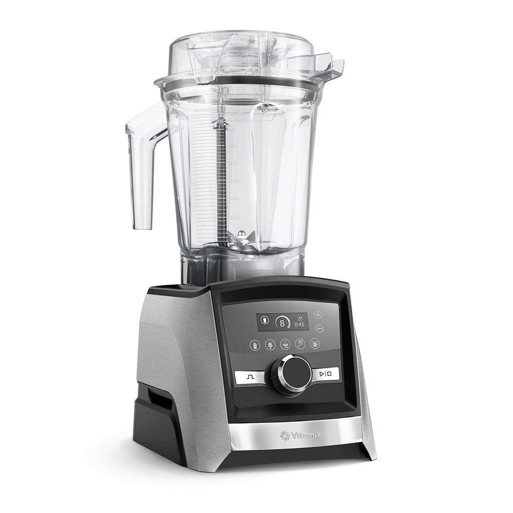 Vitamix Ascent A3500i in gebürstetem Edelstahl — rechte Seitenansicht mit Touch-Display, 5 Programmen und Premium-Finish