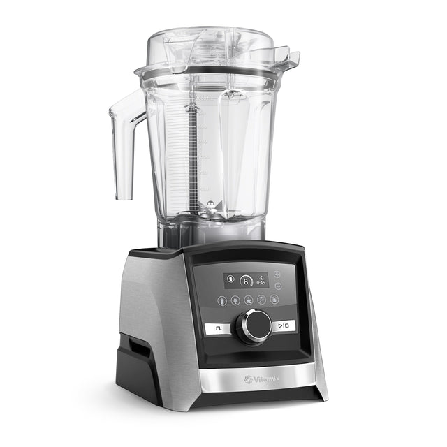 Vitamix Ascent A3500i iz brušenega nerjavnega jekla — desni stranski pogled z zaslonom na dotik, petimi programi in premium obdelavo