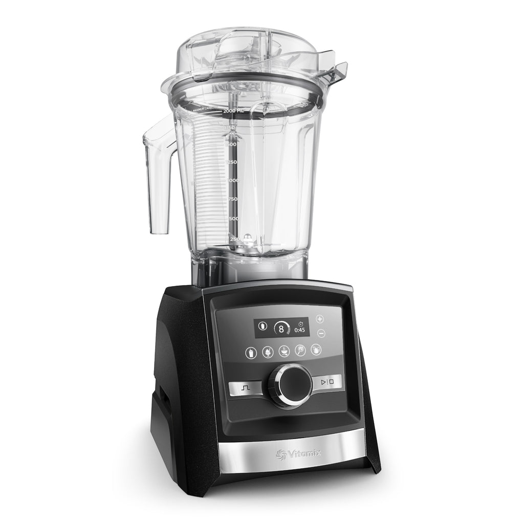 Vitamix Ascent A3500i in Graphit — Schrägansicht mit Premium-Touch-Display und gebürstetem Metallakzent