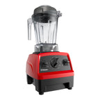 Vitamix Explorian E310 in Rot — Schrägansicht mit hochwertiger Verarbeitungsqualität und kompakter Stellfläche, ideal für europäische Küchen