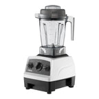 Vitamix Explorian E310 Mixer in Weiß — linke Glamour-Perspektive mit professionellem Design und 1,4-L-selbstreinigendem Behälter mit lasergeschnittenen Edelstahlklingen