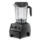 Vitamix Explorian E320 Mixer in Schwarz — linke Glamour-Perspektive mit professionellem Design und 2,0-L-selbstreinigendem Behälter mit lasergeschnittenen Edelstahlklingen