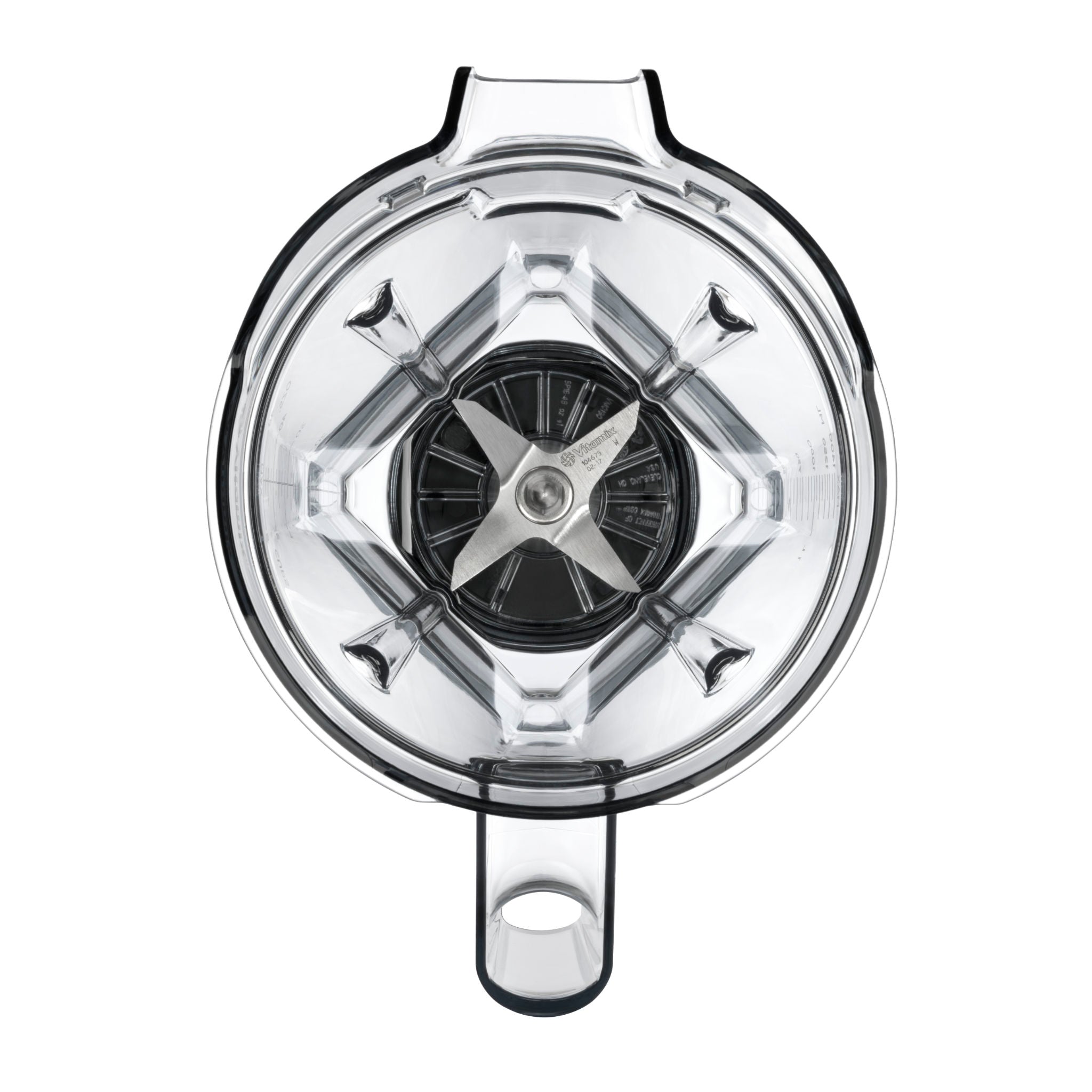 Vitamix 1,4-Liter-Behälter-Deckel mit Interlock-System — Draufsicht mit transparentem Deckel und zentralem Verriegelungsmechanismus